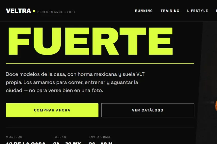 Vista del diseño web de VELTRA